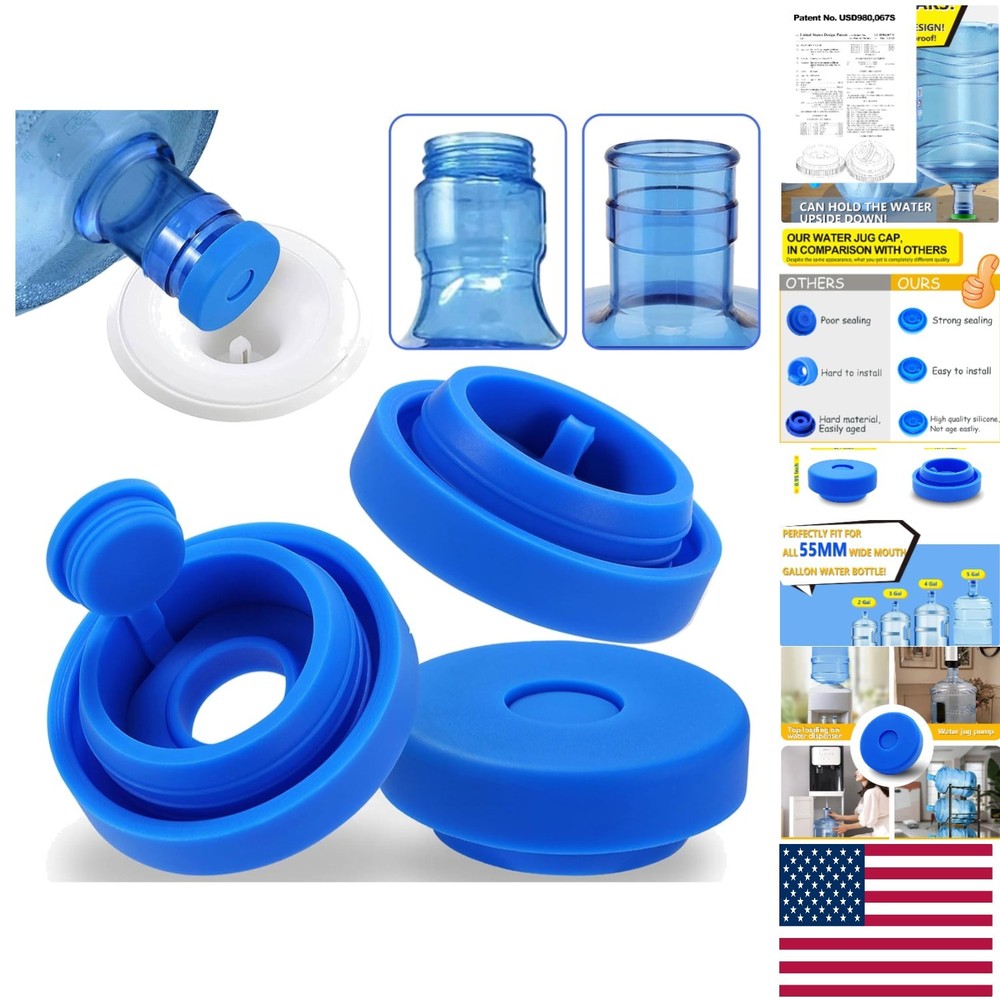 Reusable 5 Gallon Water Jug Caps - Leak-Proof & Food Grade Silicone, 3-Piece Set