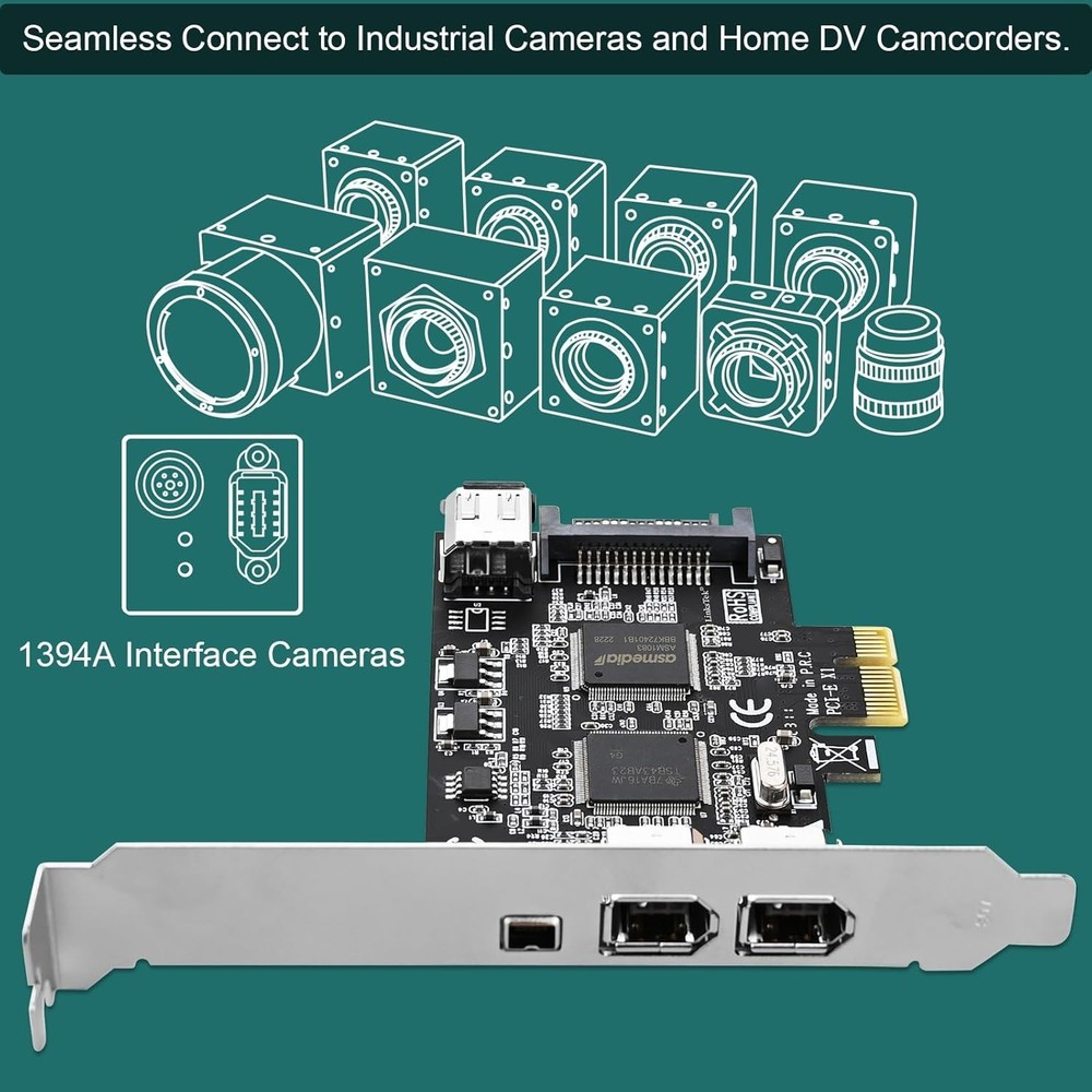 Texas Instruments PCIe Firewire 400 Card - 4 Ports for Windows & Mac Devices