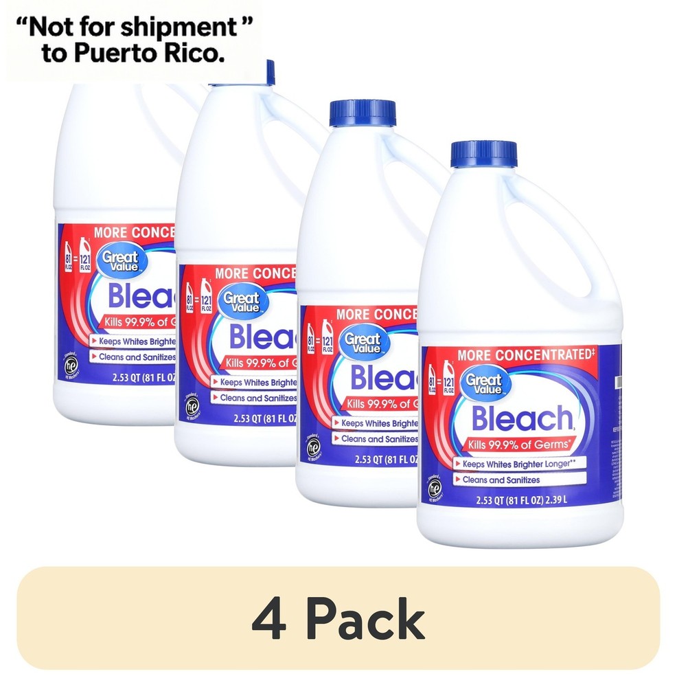 (4 pack) Great Value Bleach, 81 fl oz