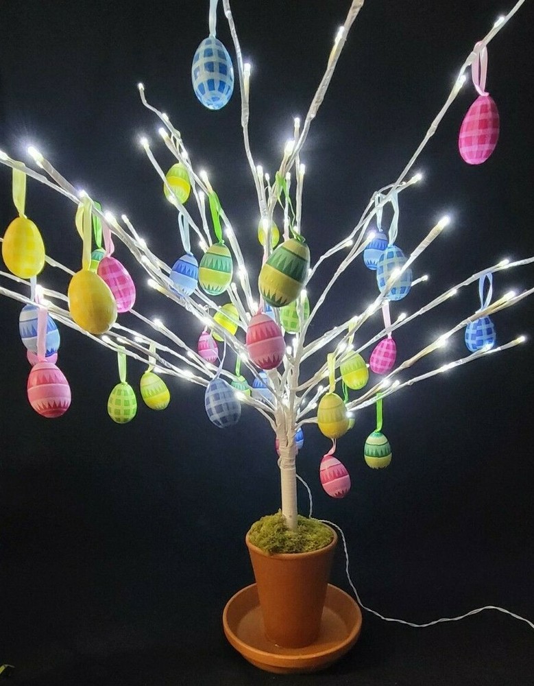 Electric Lighted 36 Inch Tall Easter Spring Tree 36 Hanging Colorful Eggs