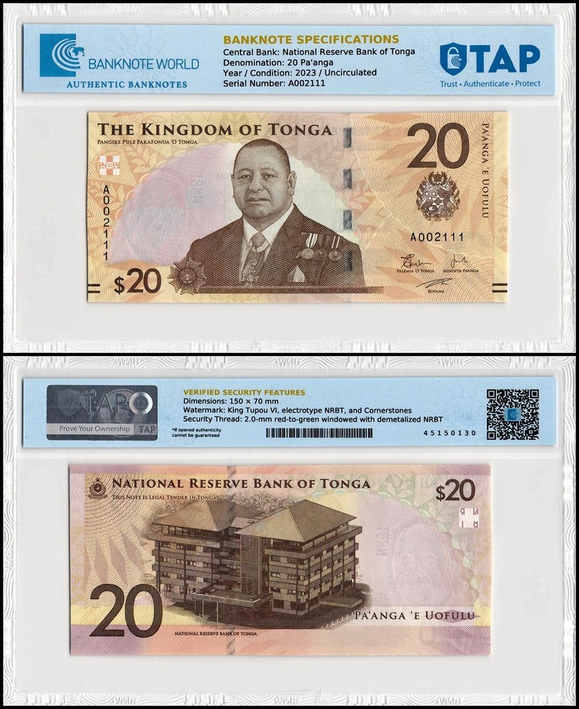 Tonga 20 Pa'anga, 2023 ND, P-53, UNC, TAP Authenticated
