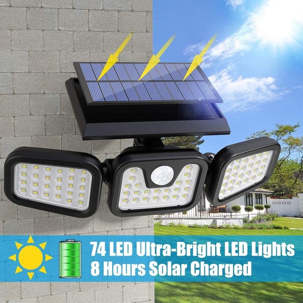 2 Pack Solar Lights Motion Sensor, Security LED Waterproof Adjustable head 74LED