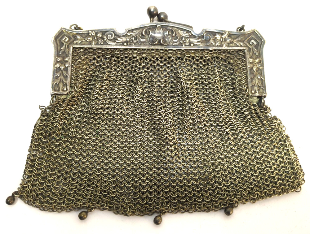 Antique 1900s German Silver Mesh Bag/Purse