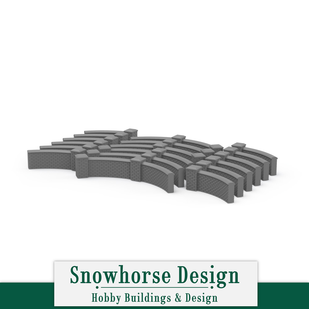 Brick Wall – Curved Segments (Unpainted) | Accessory (HO Scale)