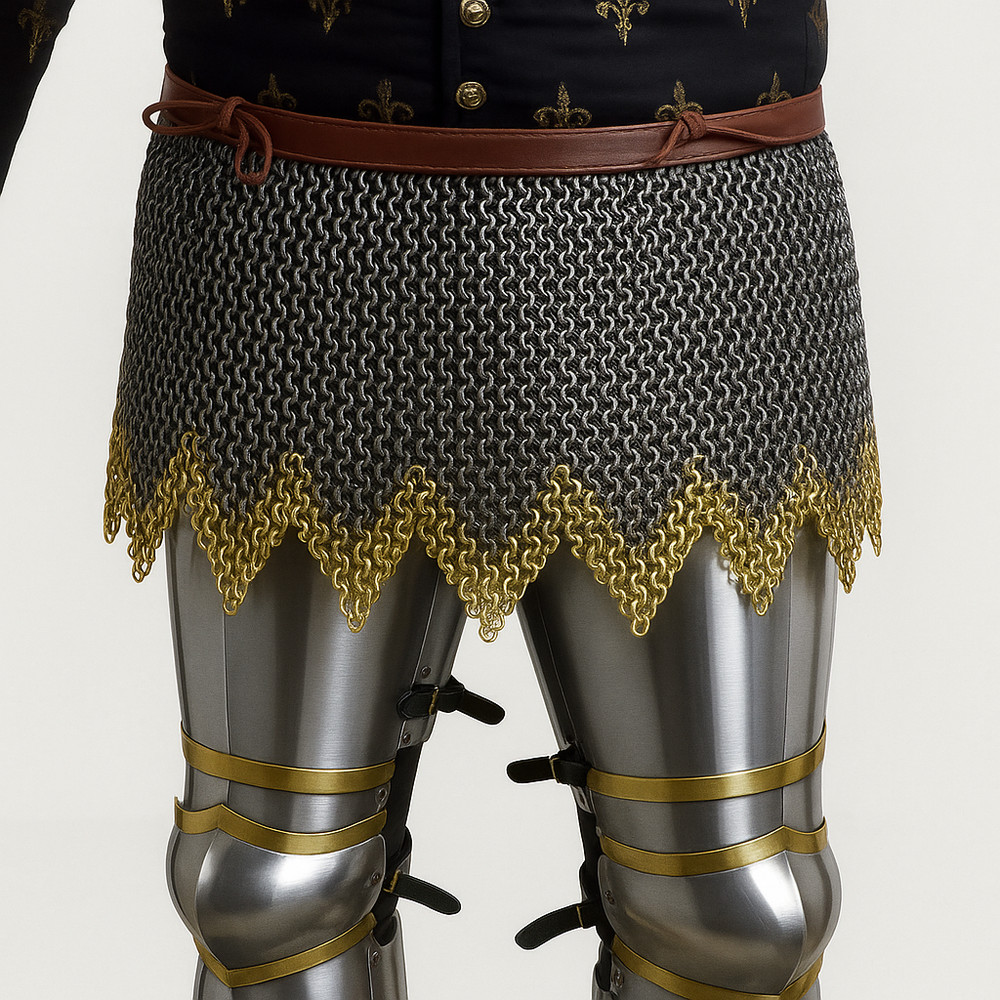 Chainmail Skirt ,Brass Zig Zag Border , 9 mm Flat Ring with soiled ring,Medieval