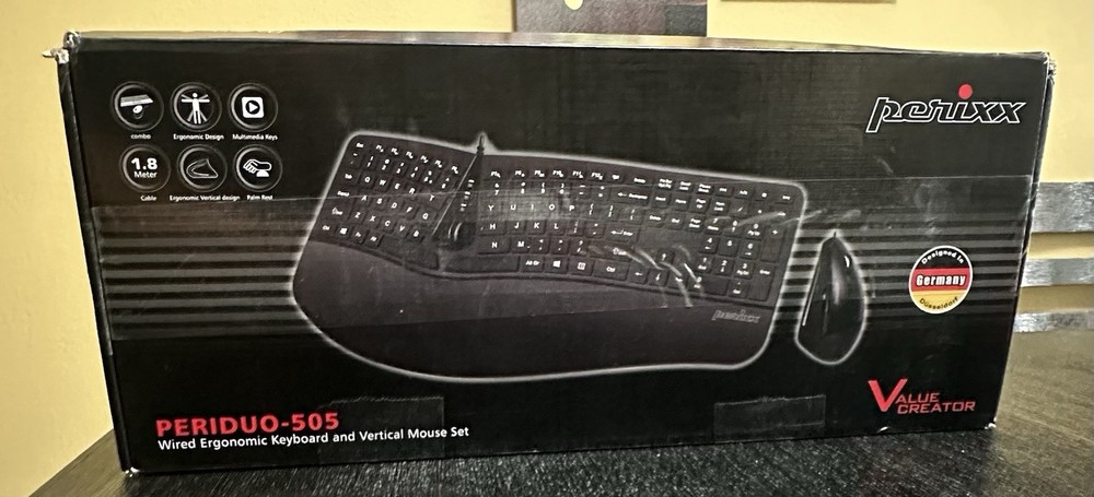 Perixx Periduo-505, Wired USB Ergonomic Split Keyboard and Vertical Mouse New