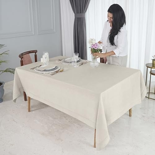 Light Natural Linen Tablecloth for 90" x 60" (Rectangular) 04 - Light Natural
