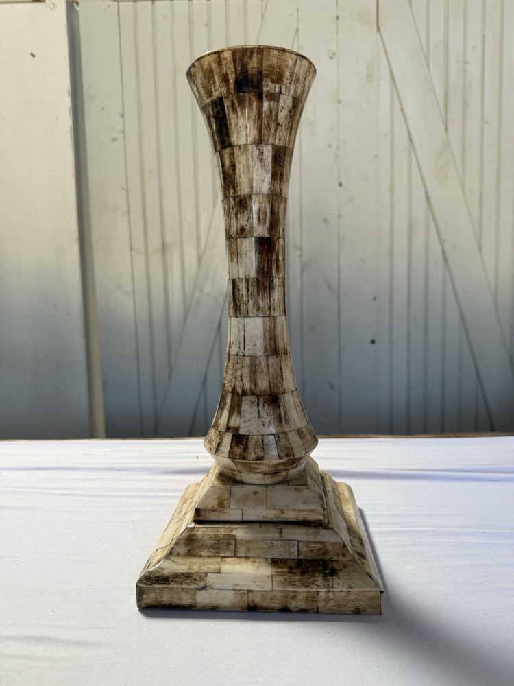 Vintage Bone Inlay Candlestick 15” Tall