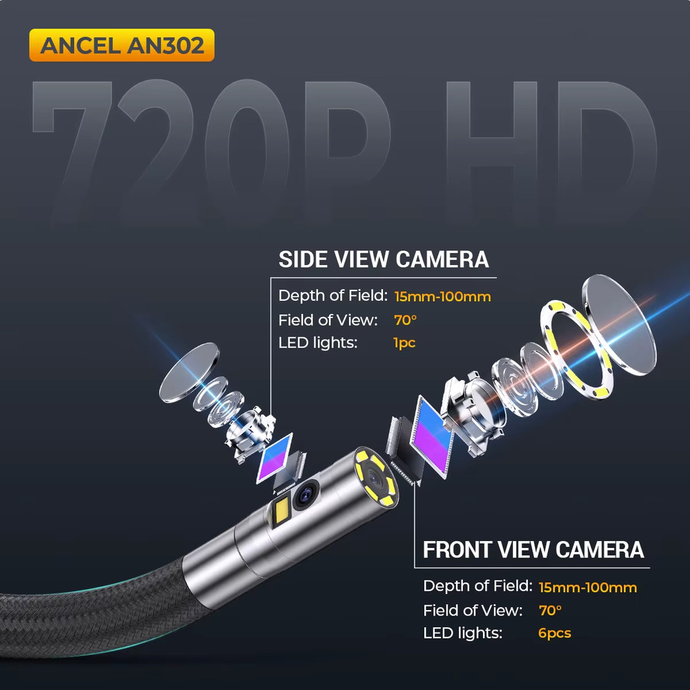 ANCEL AN302 Waterproof 6 5MM Endoscope Camera Two Way Articulating Borescope