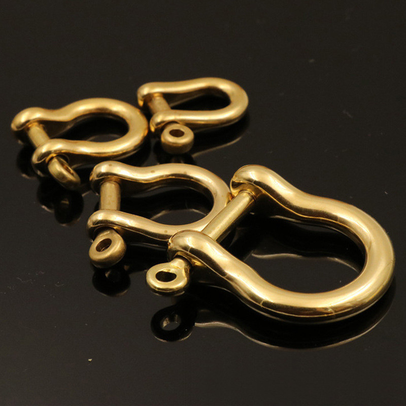 5/50pcs solid brass bow shackle D-ring keychain hook clasp connection leather