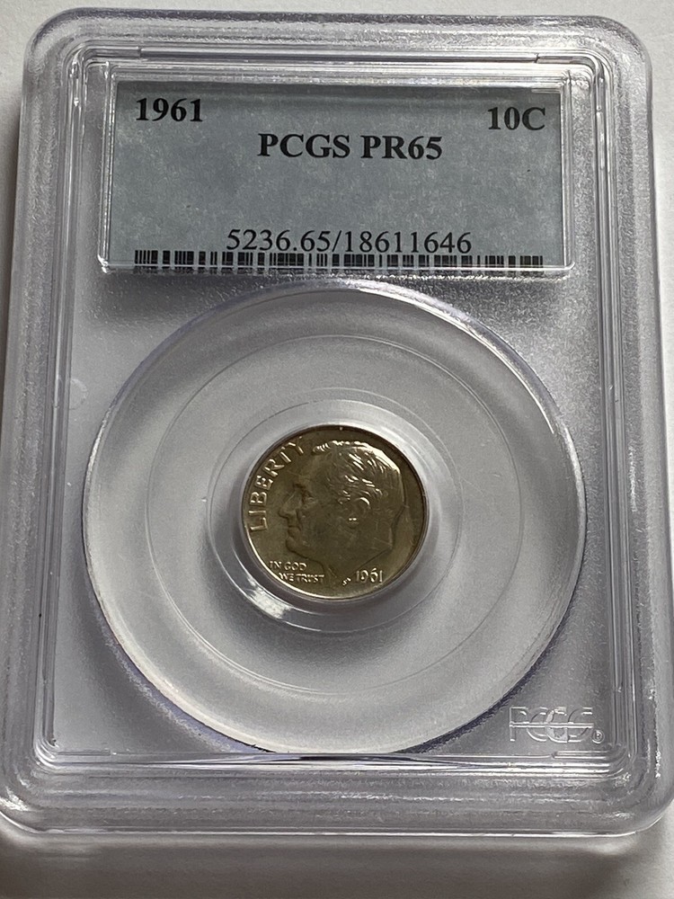 1961 PCGS PR65 Roosevelt Dime Light Rainbow Toning