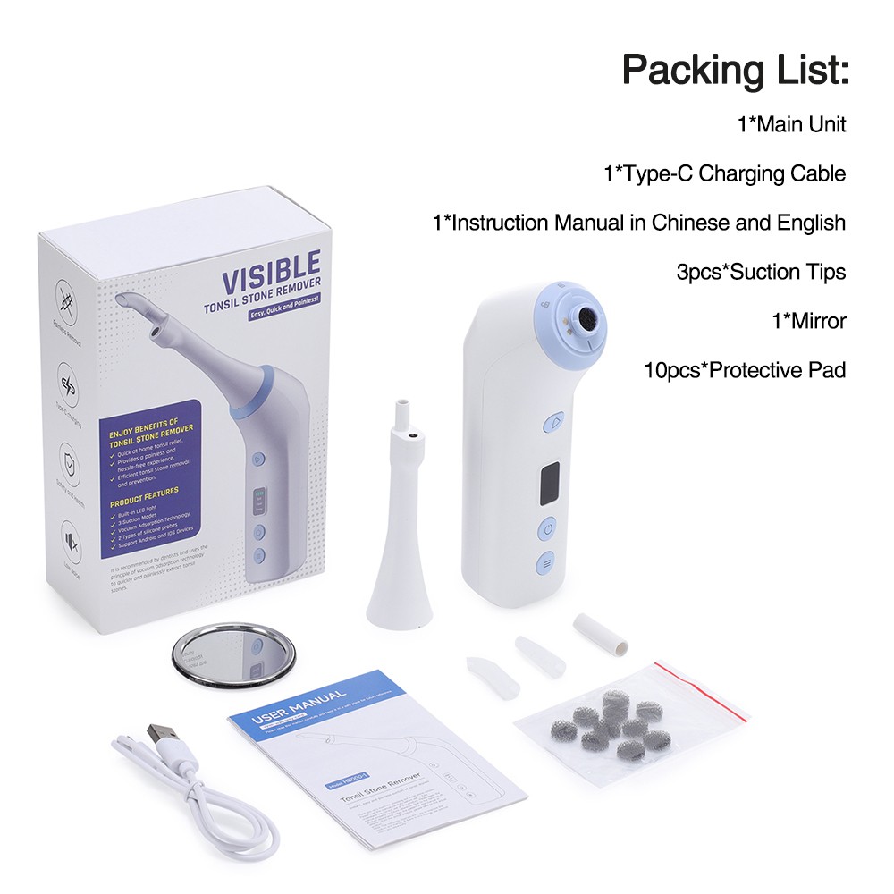 Electronic Visible Tonsil Stone Remover Kit with HD Camera Built-in LED Light