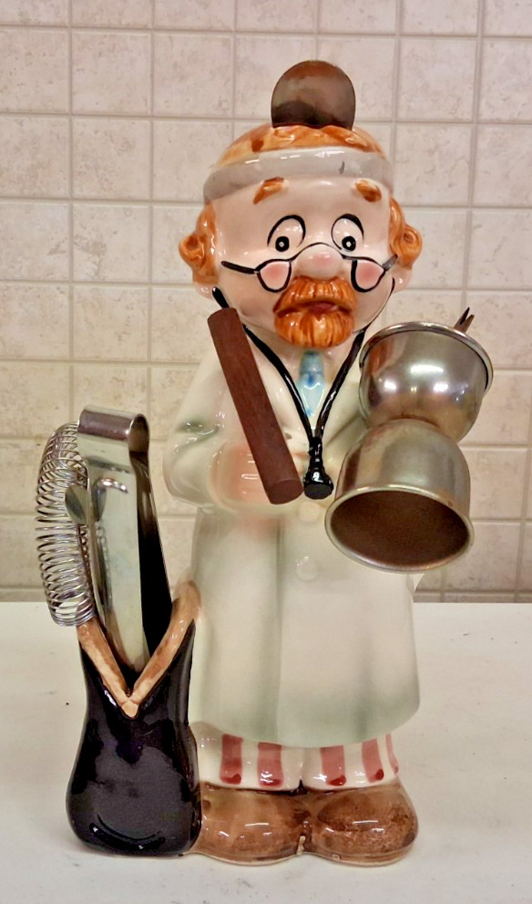 Vintage Cereamic Doctor Themed Bartender Caddy With Bartending Tools