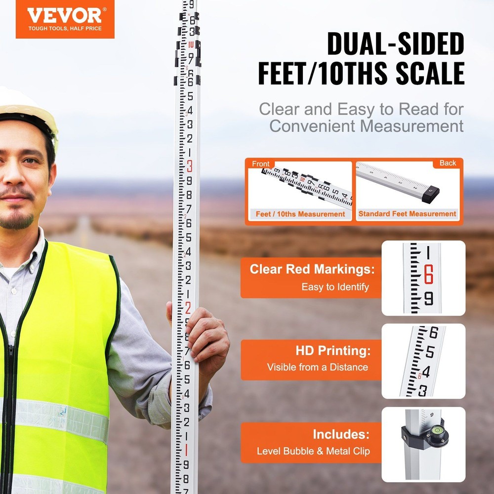 6-Section Telescoping Rod 20ft Capacity Dual Face Scales Compact Storage Ready