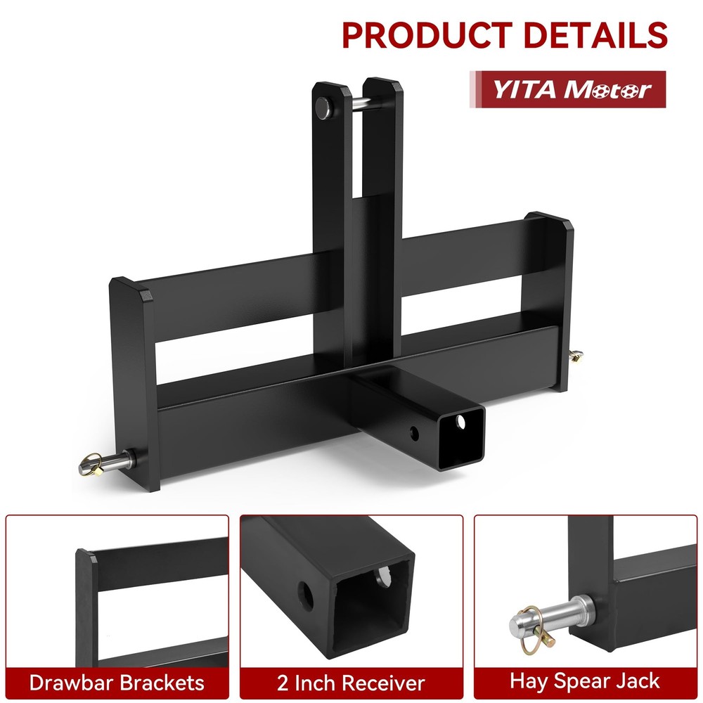 3 Point Hitch Receiver for Tractor 2'' Category 1 Quick Attach Drawbar Adapter