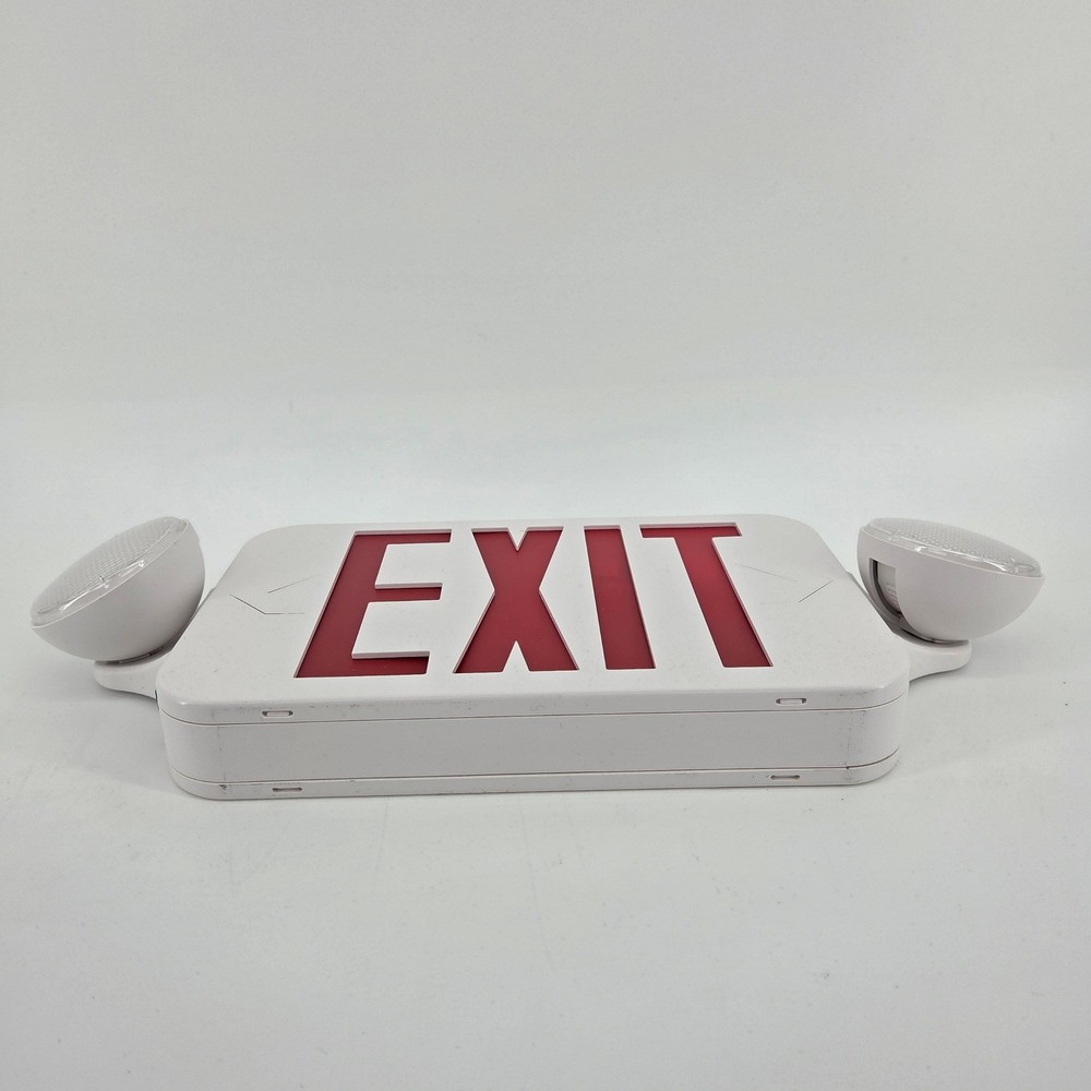 Morris 73040 Combo LED Exit Emergency Light Red LED White Housing Battery NOB