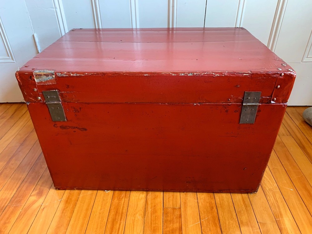 Antique Chinese TRUNK Red Leather
