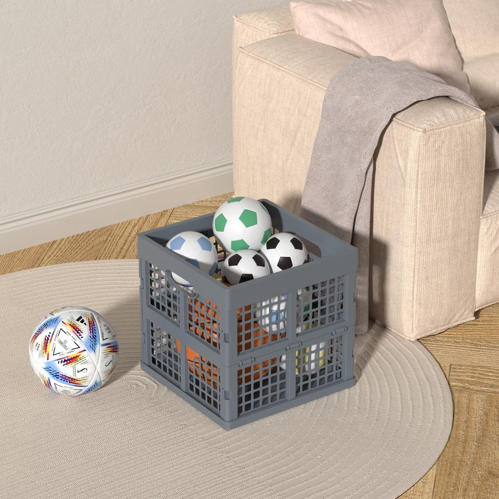 18 L Plastic Collapsible Crates Gray Stackable Plastic Milk Crate 3 Pack