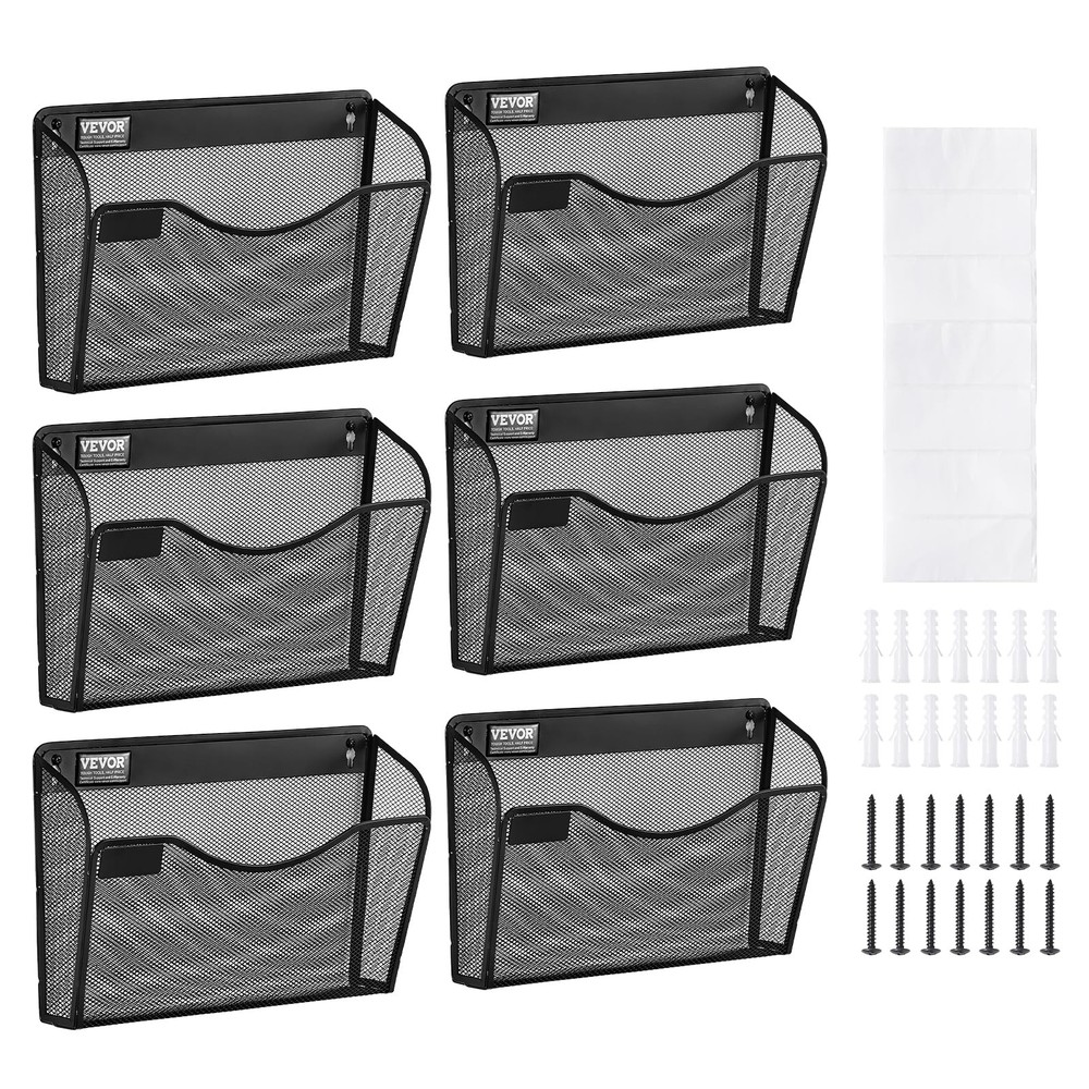 VEVOR Hanging Wall Files Organizer, 6 Pack Single Pocket Mesh Wall File Holde...