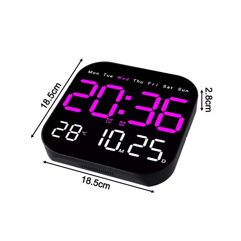 Temperature Date and Week Display Adjustable LED Wall Clock Remote Control