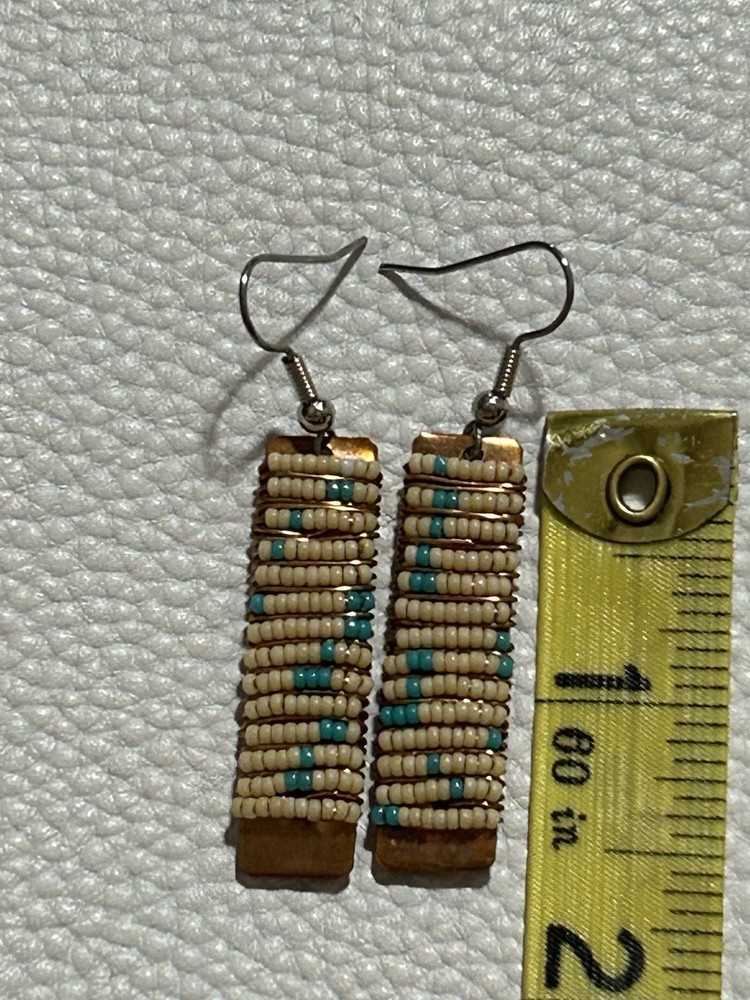 NWT Seed Bead Copper Tone Turquoise Dangle Earrings