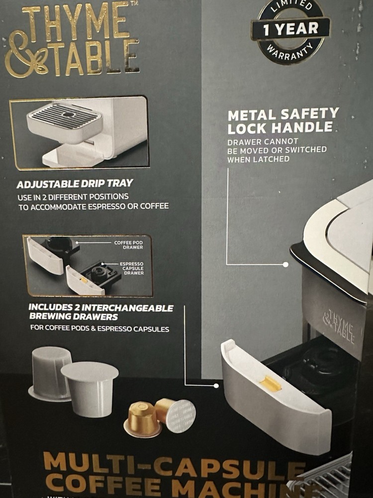 Thyme & Table Multi-Capsule Coffee Machine White, 20-Bar, Nespresso/K-Cup