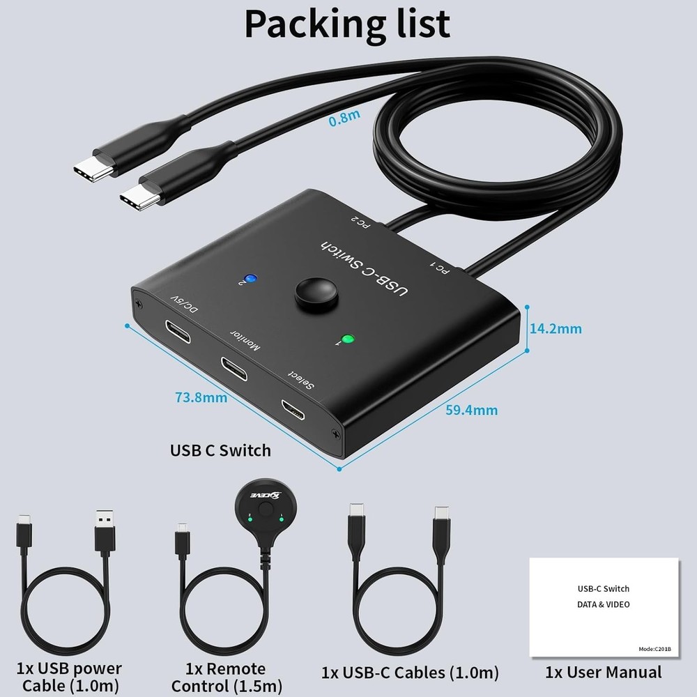 USB C Switch,Bi-Directional USB C Switcher 2 Computers,USB Type C KVM Switch ...