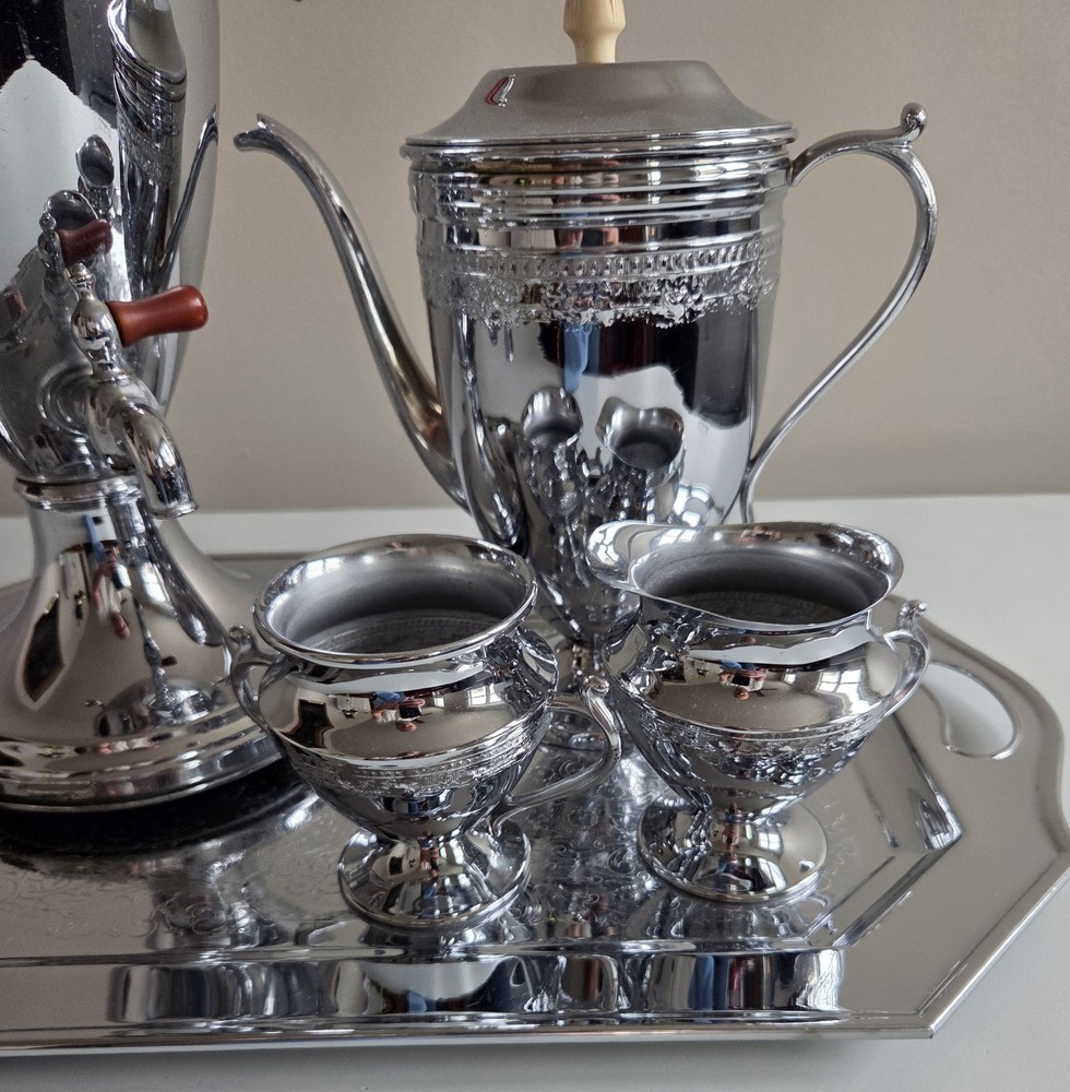 Vintage Forman Bros. Inc. Chromium Plated Ware Coffee Percolator Serving Set 5PC