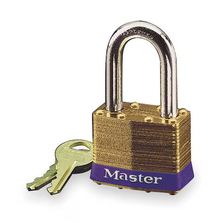 Master Lock 2Kalf Padlock, Keyed Alike, Long Shackle, Rectangular Brass Body,