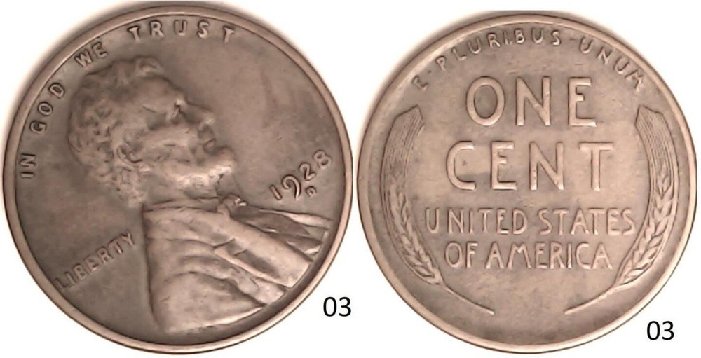 1928 D Lincoln Wheat Cent Rotated Dies - ERROR