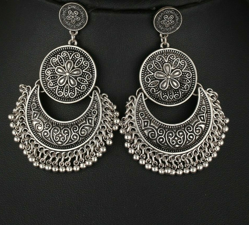 Vintage Bohemian Style Silver Drop Earrings