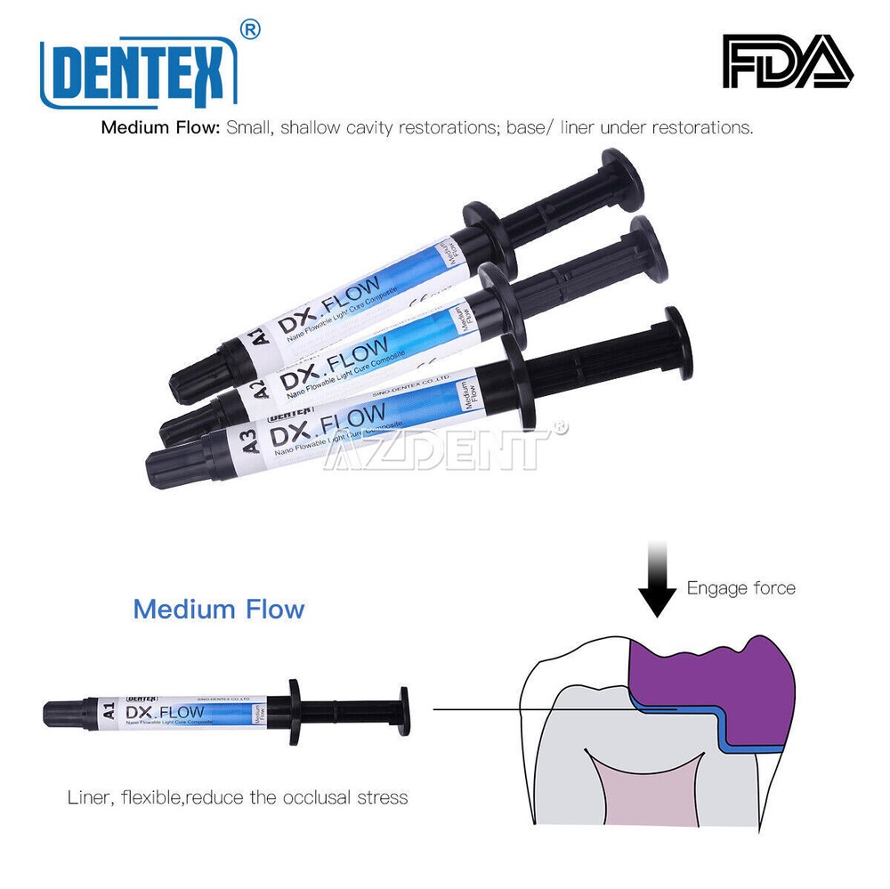 DX.FLOW Dental Flowable Light Cure Composite Resin Medium Flow A1 3g/Syringe