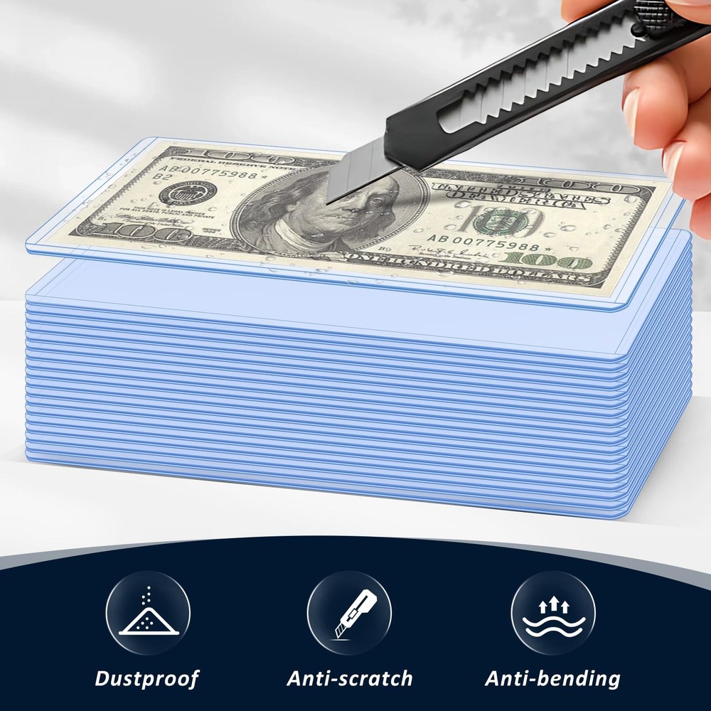 30 Pack Hard Plastic Clear Money Holders Dollar Bill 30Pack