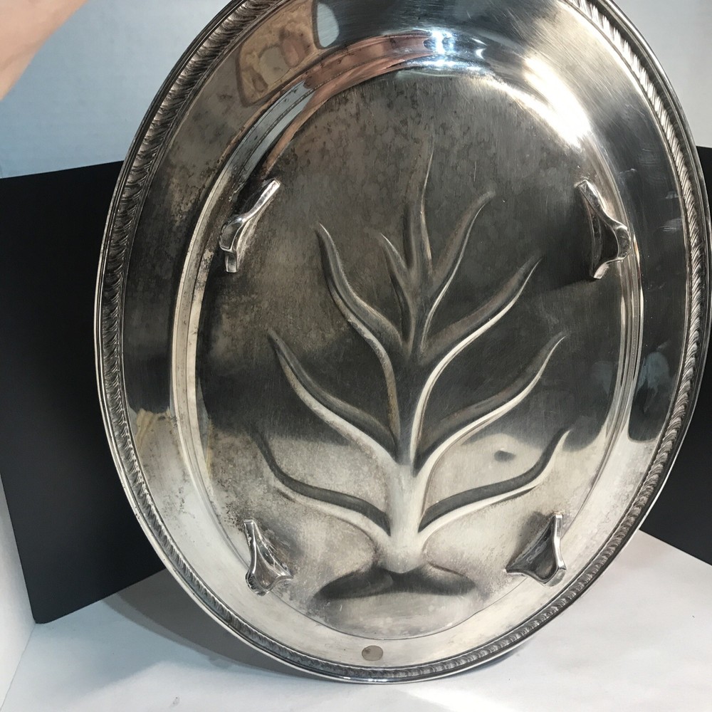 WM Rogers Silverplate Footed Serving Meat Platter Silver Tray Tree 16 x 12