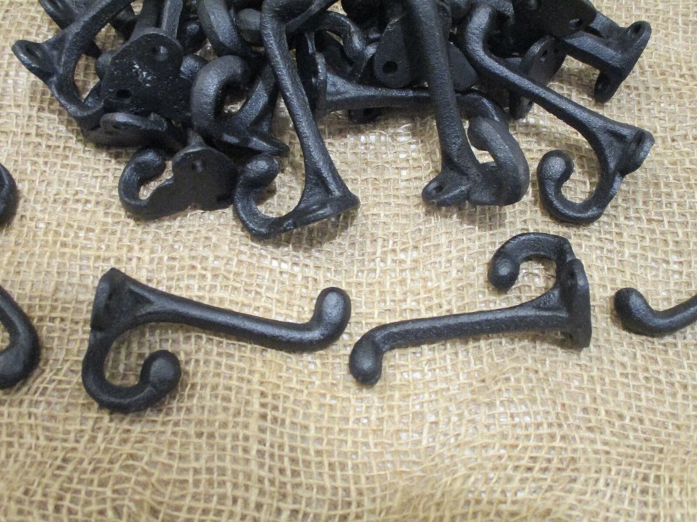 25 Black Hooks 3 1/4" Closet Coat Hat Hall Tree Storage Organization Cast Iron