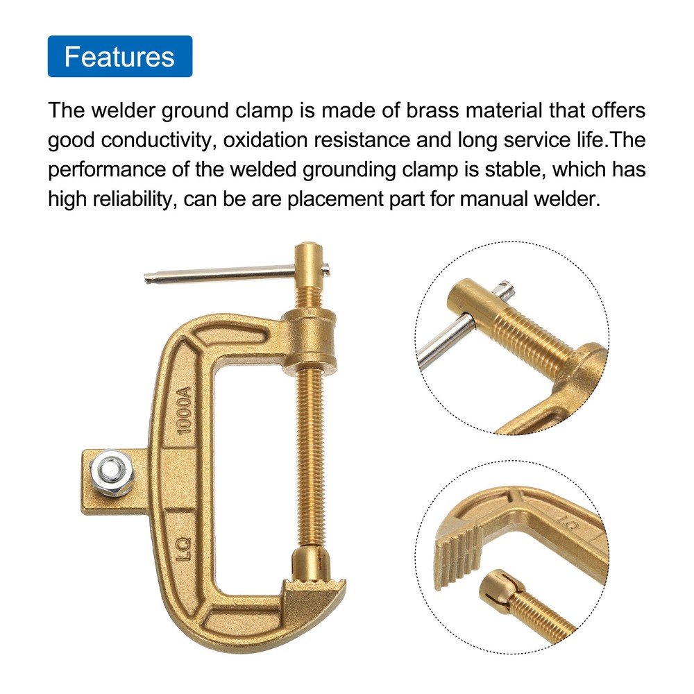 1000A Brass G-shape Ground Welding Earth Clamp Maximum Clamping Range 73mm