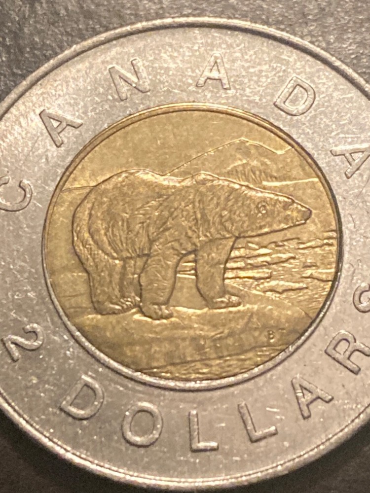 1996 Canada $2 Dollars Off Center Error