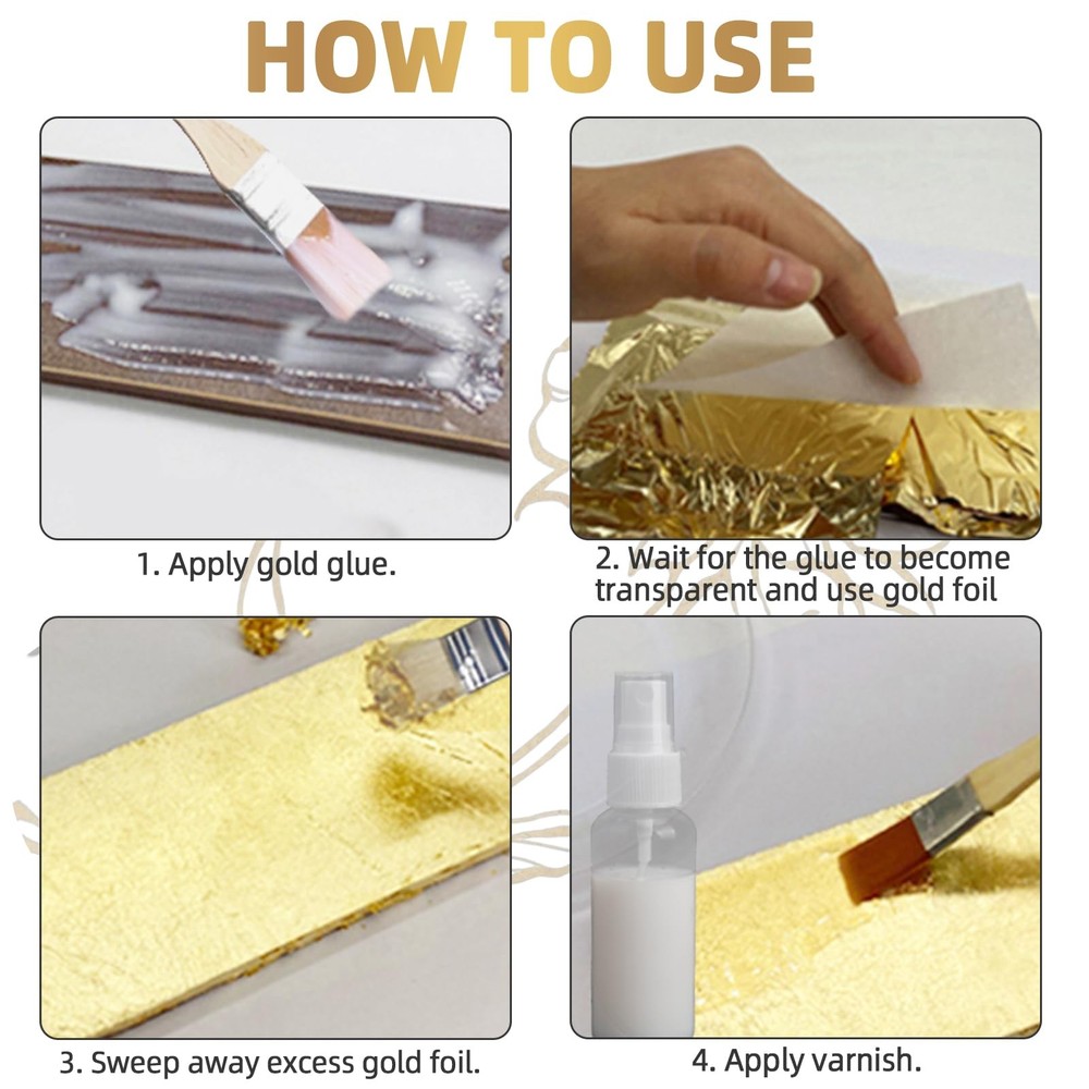 Gold Leaf Kit, 100ml x2 Gilding Adhesive Set, Water Based and White