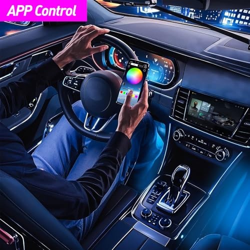 Honalia Car LED Lights Interior, Ambient APP Control 4-Lines Cigarette Lighter