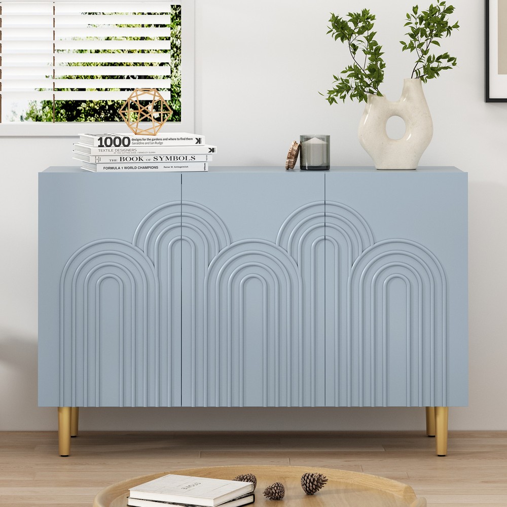 Wood Accent Storage Cabinet with Storage and 3 Doors 47" with Relief Patterned