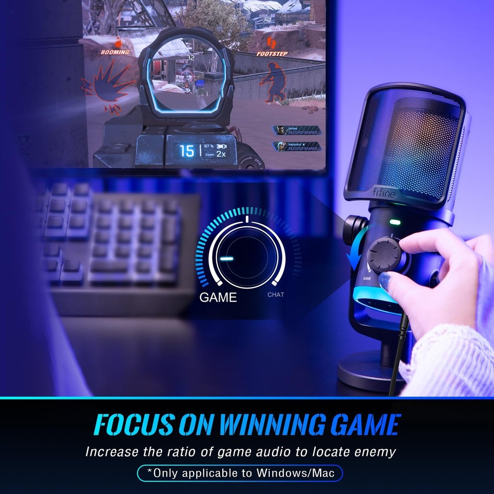 FIFINE Gaming PC Microphone, USB Streaming Microphone with Game Chat Balance,...