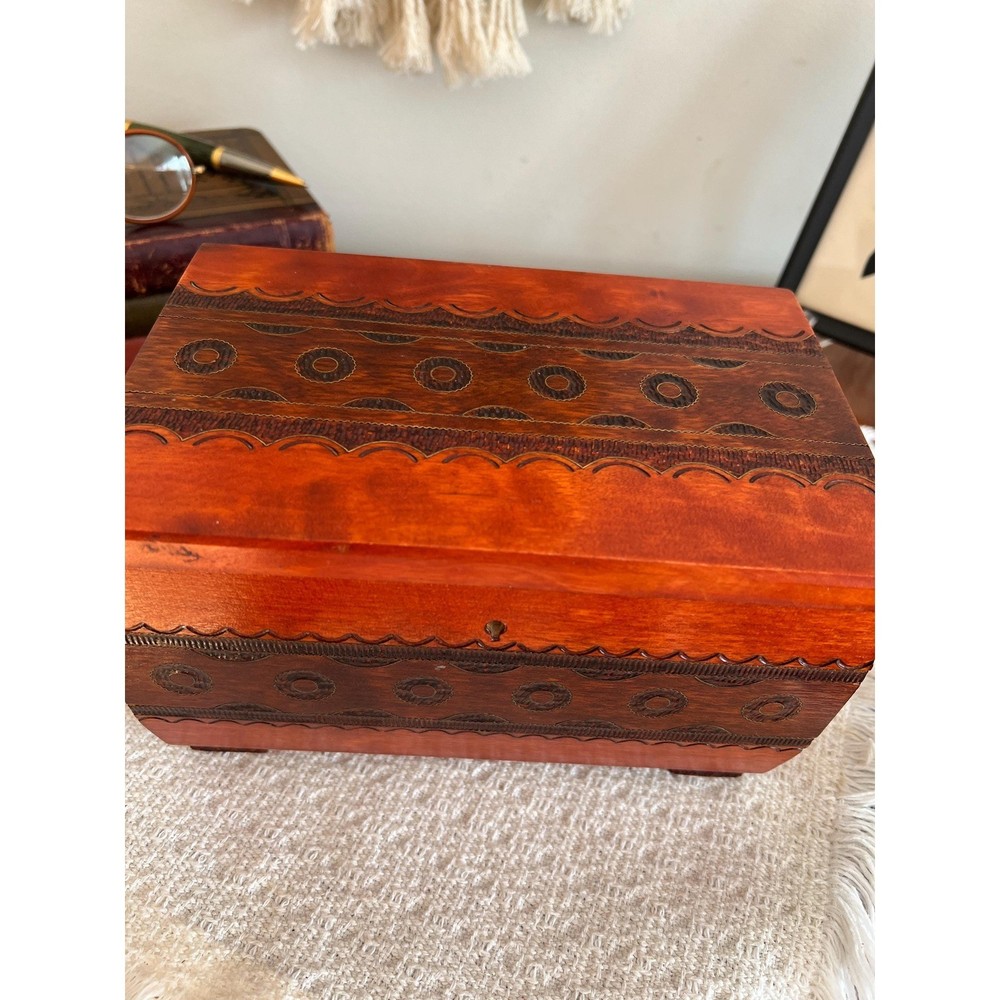 Vintage Etched Burned Wood Box (3992)
