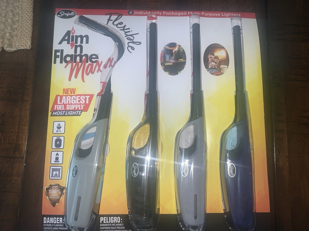 4 Pack SCRIPTO Multi-Purpose Lighter BBQ Barbecue Camping Durable Lighters