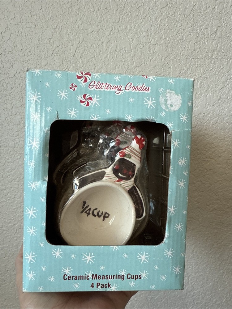 Glittering Goodies 4 Pack Ceramic Measuring Cups Set Nesting Gingerbread Man NIB