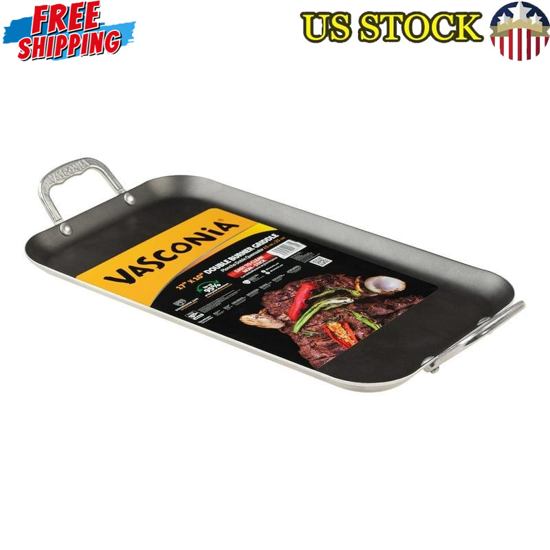 Nonstick Coating Small Double Burner Griddle W/ Handles Oven Dishwasher Safe NEW