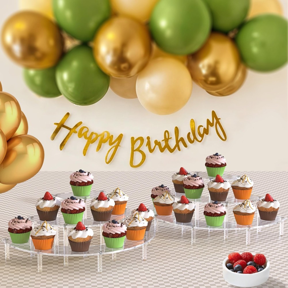 Dooiclear 3 Tier Acrylic Display Risers, Half Moon Cupcake Stand, Clear Perfu...
