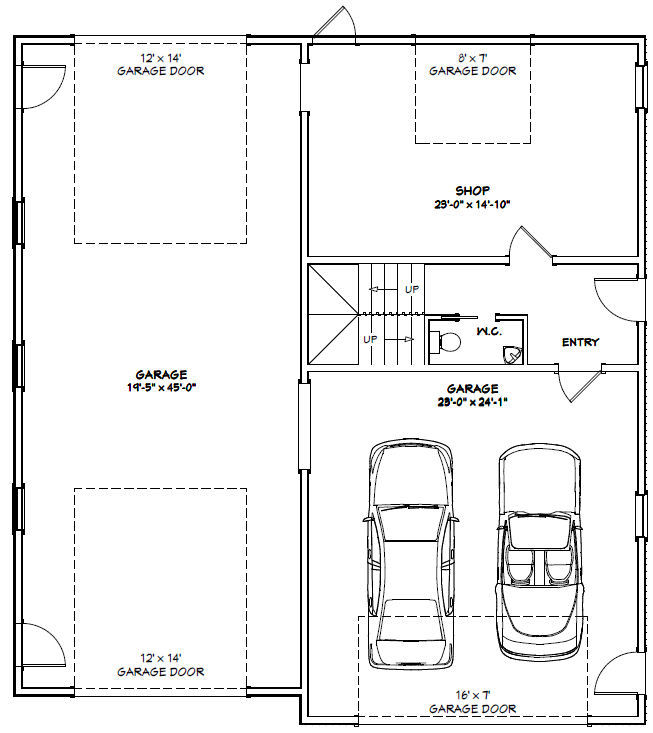 44x48 Apartment with 2-Car 1-RV Garage - PDF FloorPlan - 1,645 sqft - Model 5C