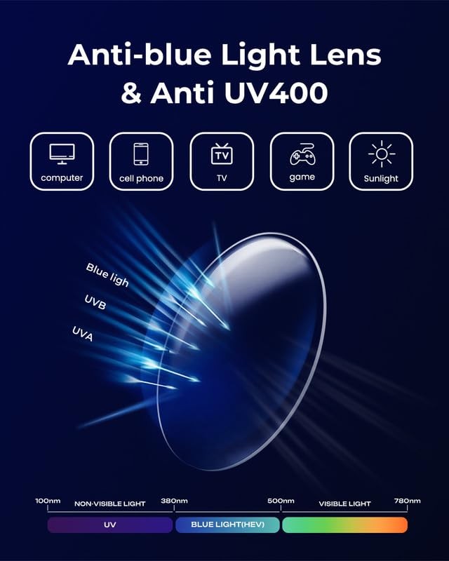 Blue Light Blocking Glasses - Lightweight Acetate Frame, 99% Filter 99%