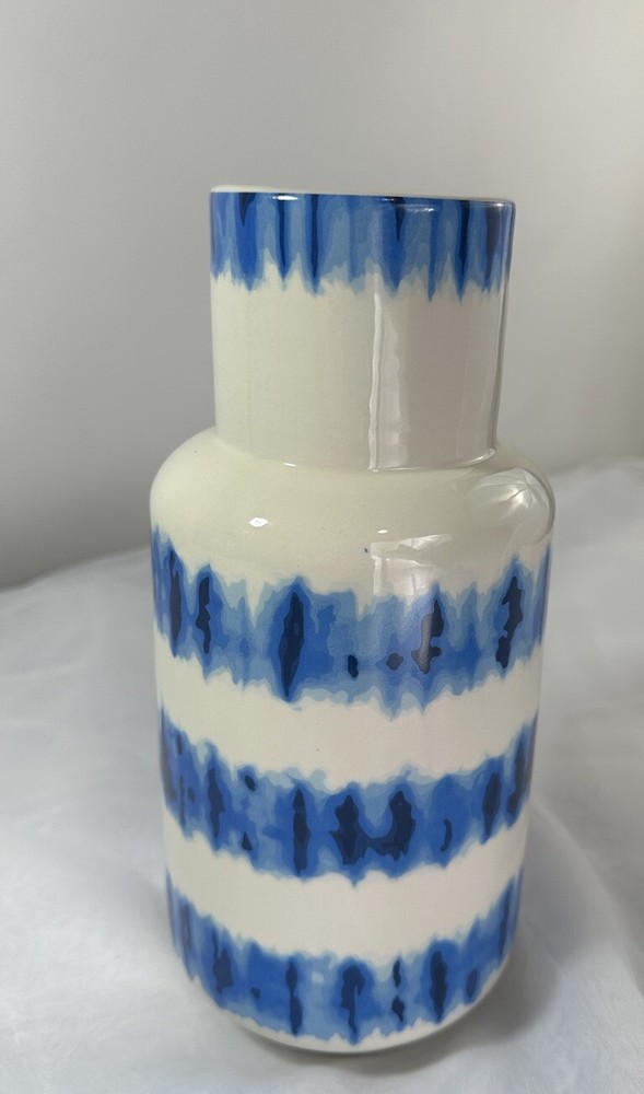 Blue Tie Dye Design Earthenware 10" Vase Mid Century Design