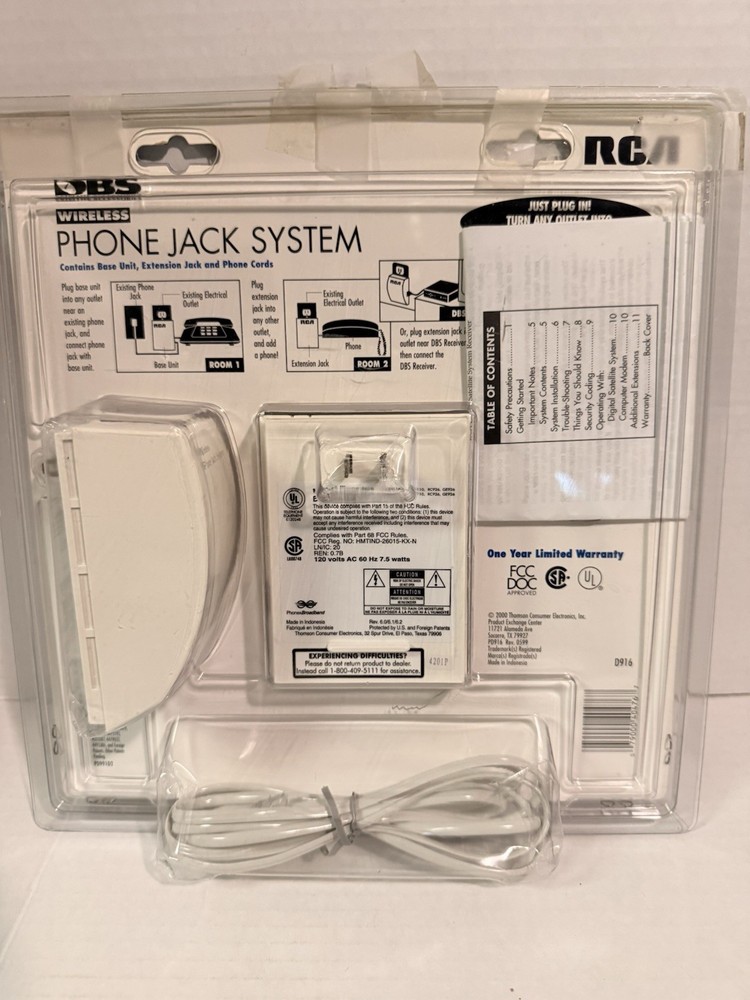 RCA D916 Wireless Phone Jack System with Adapter, Jack, and Cord